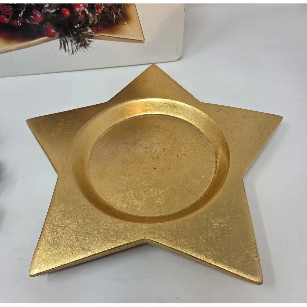 Elements Gold Star Tray Berry Pinecone Wreath Candle Ring Centerpiece No Candle